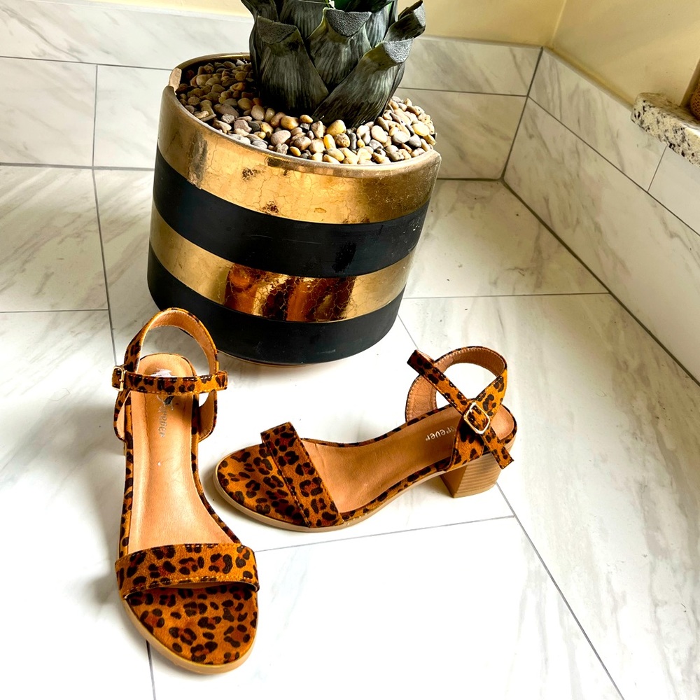 Leopard print heeled sandals. Formal and casual wear. Just Fab